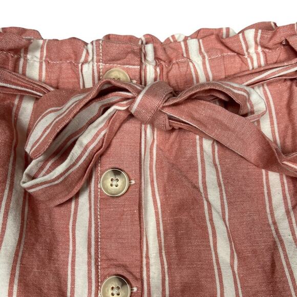 LOFT Mini Skirt Striped Linen Blend Tie Paper Bag Waist Button Front Women's L‎ - Picture 2 of 9